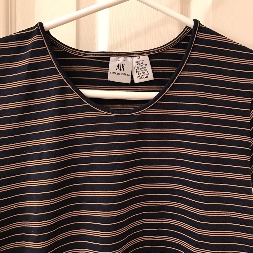 Vintage Y2K Armani Exchange navy and gold striped luxe tee - Picture 5 of 5